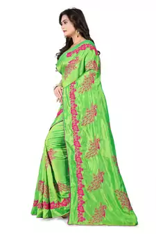 Green Embroidered Silk Saree With Blouse