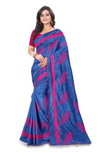 Purple Embroidered Silk Saree With Blouse