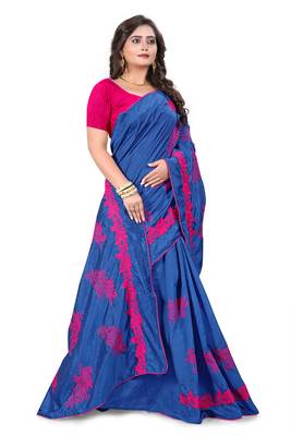 Purple Embroidered Silk Saree With Blouse 2
