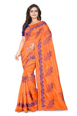 Orange Embroidered Silk Saree With Blouse 1