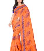 Orange Embroidered Silk Saree With Blouse