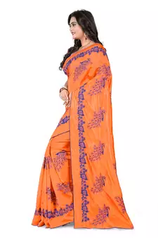 Orange Embroidered Silk Saree With Blouse