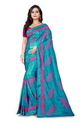 Sky Blue Embroidered Silk Saree With Blouse 1