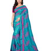 Sky Blue Embroidered Silk Saree With Blouse