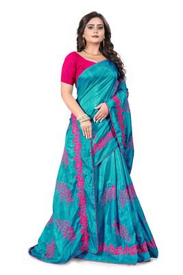 Sky Blue Embroidered Silk Saree With Blouse 2