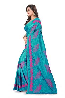 Sky Blue Embroidered Silk Saree With Blouse 3