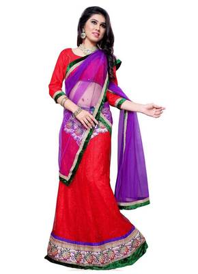 Red Jacquard Embroidered Lehenga Choli 2