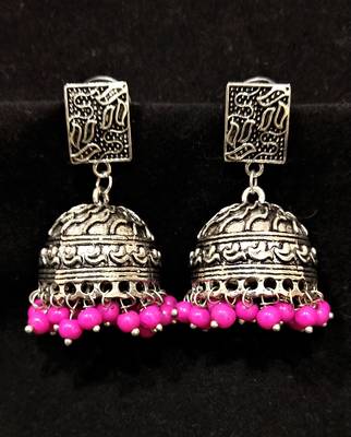 Desigenr Oxidized Party Pink Pearl Jhumki Earrings Set 1