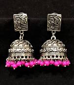 Desigenr Oxidized Party Pink Pearl Jhumki Earrings Set