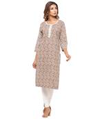 Brown printed cotton kurti