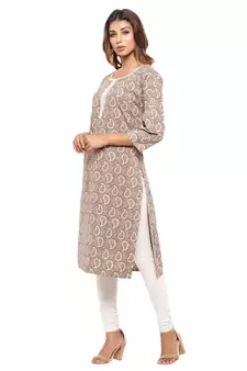 Brown printed cotton kurti