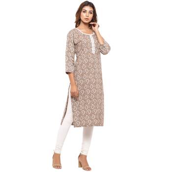 Brown printed cotton kurti 4