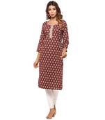 Maroon printed cotton kurti