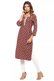 Maroon printed cotton kurti