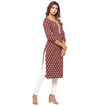 Maroon printed cotton kurti 4