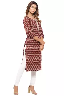 Maroon printed cotton kurti