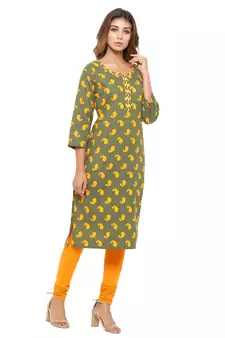 Green printed cotton kurti