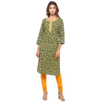 Green printed cotton kurti 1