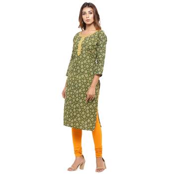 Green printed cotton kurti 3