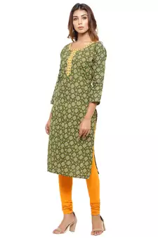 Green printed cotton kurti