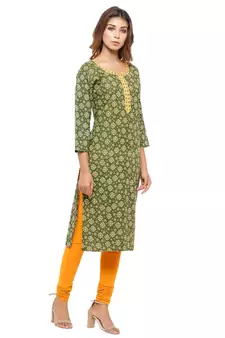 Green printed cotton kurti