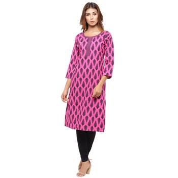 Pink printed cotton kurti 1