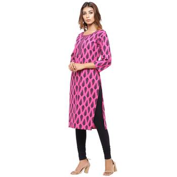 Pink printed cotton kurti 3