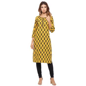 Yellow printed cotton kurti 1