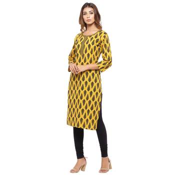 Yellow printed cotton kurti 3
