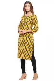 Yellow printed cotton kurti
