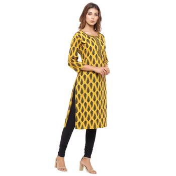 Yellow printed cotton kurti 4