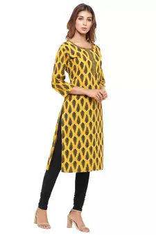 Yellow printed cotton kurti