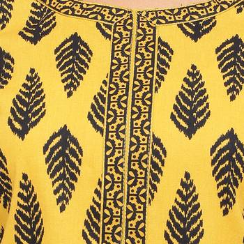 Yellow printed cotton kurti 5