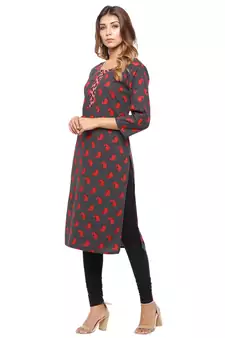 Black printed cotton kurti