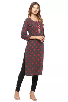Black printed cotton kurti