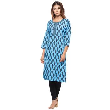 Blue printed cotton kurti 1