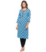 Blue printed cotton kurti