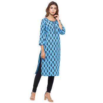 Blue printed cotton kurti 4