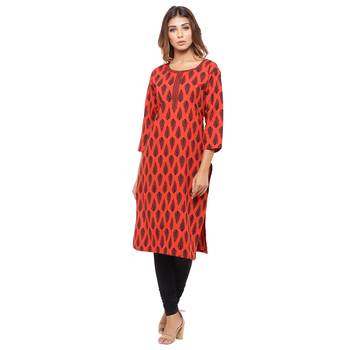 Red printed cotton kurti 1
