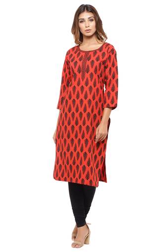 Red printed cotton kurti