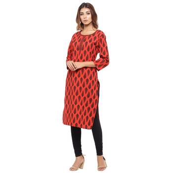 Red printed cotton kurti 3