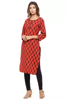 Red printed cotton kurti