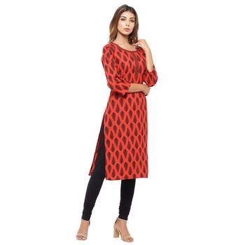 Red printed cotton kurti 4