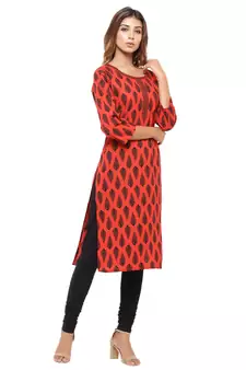 Red printed cotton kurti