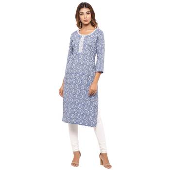 Blue printed cotton kurti 1