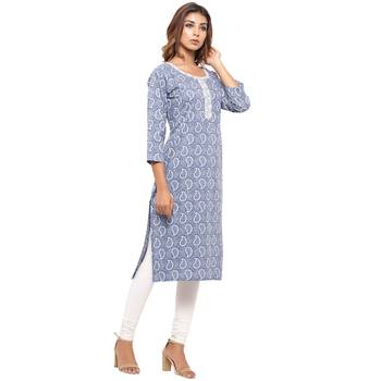 Blue printed cotton kurti 4