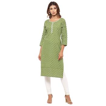Green printed cotton kurti 1