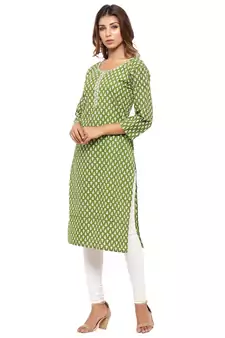 Green printed cotton kurti
