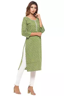 Green printed cotton kurti