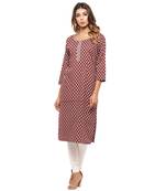 Maroon printed cotton kurti